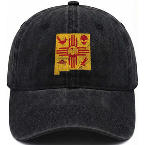 New Mexico State Map Zia Symbol Famous Icons Washed Cotton Baseball Cap TS14 Print Your Wear