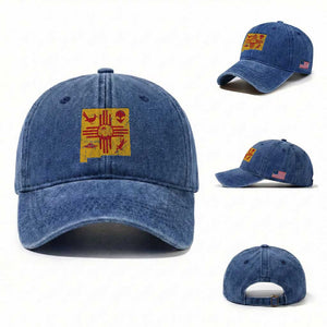 New Mexico State Map Zia Symbol Famous Icons Washed Cotton Baseball Cap TS14 Washed Cap Universal Fit Royal Blue Print Your Wear