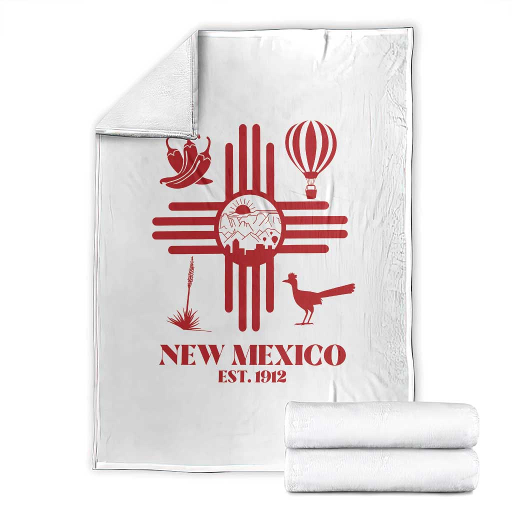 New Mexico Flag Zia Sun Souvenir Throw Blanket New Mexico Zia Chiles Balloon Roadrunner Yucca TS14 White Print Your Wear