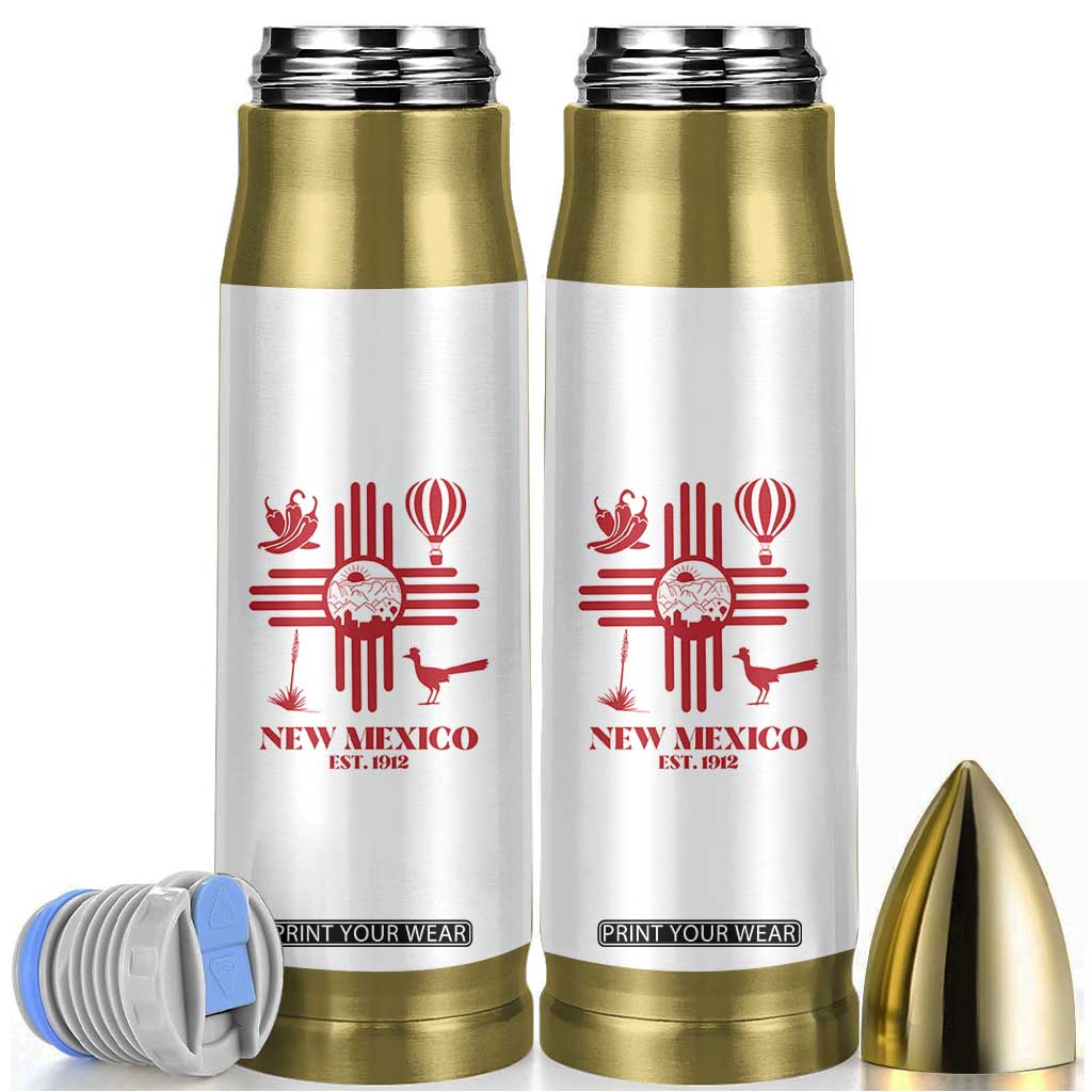 New Mexico Flag Zia Sun Souvenir Bullet Tumbler New Mexico Zia Chiles Balloon Roadrunner Yucca TS14 White Print Your Wear