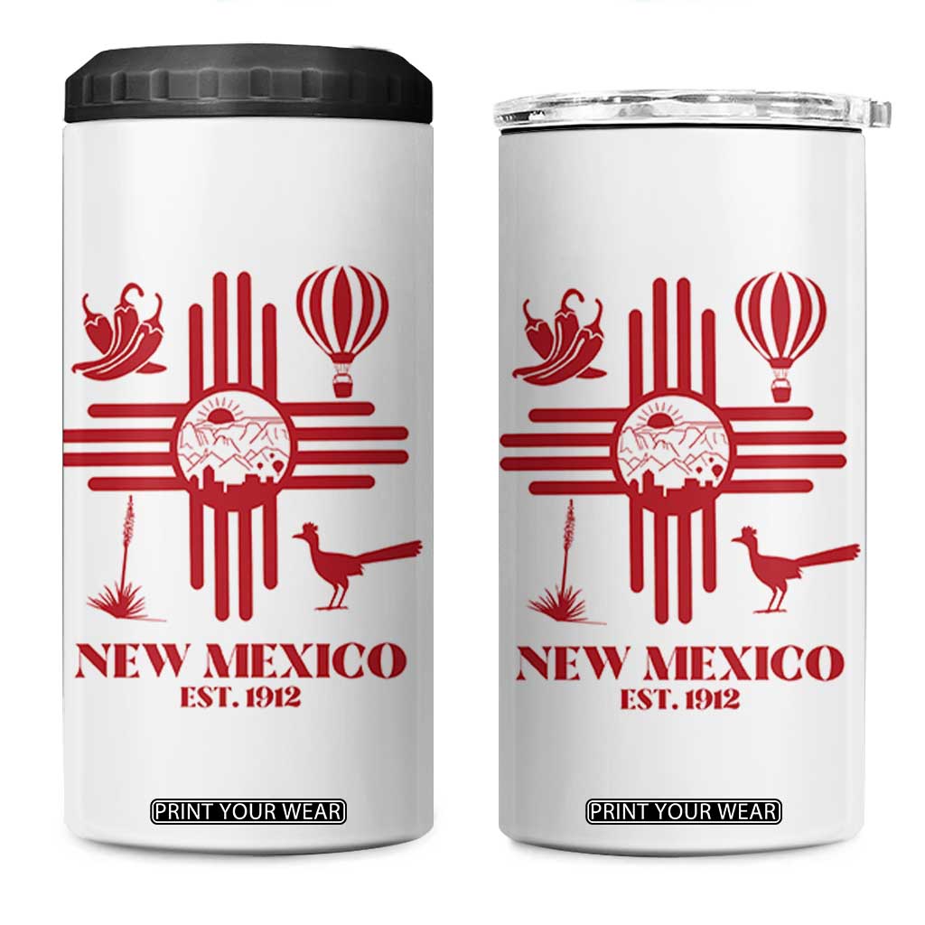 New Mexico Flag Zia Sun Souvenir 4 in 1 Can Cooler Tumbler New Mexico Zia Chiles Balloon Roadrunner Yucca TS14 One Size: 16 oz White Print Your Wear