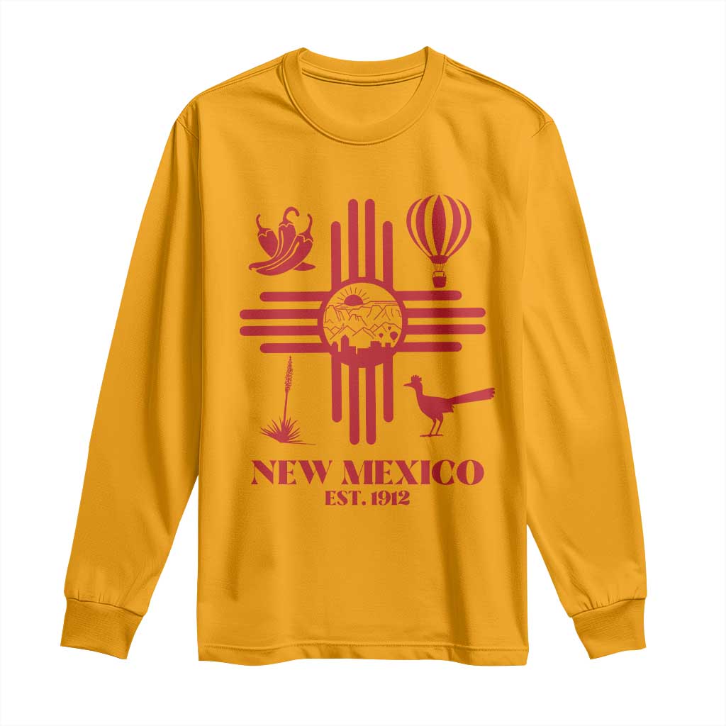 New Mexico Flag Zia Sun Souvenir Long Sleeve Shirt New Mexico Zia Chiles Balloon Roadrunner Yucca TS14 Gold Print Your Wear