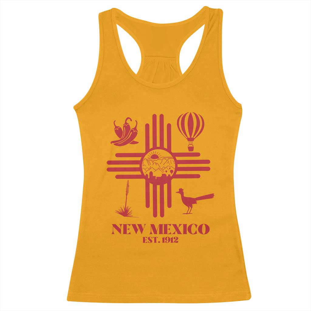 New Mexico Flag Zia Sun Souvenir Racerback Tank Top New Mexico Zia Chiles Balloon Roadrunner Yucca TS14 Gold Print Your Wear