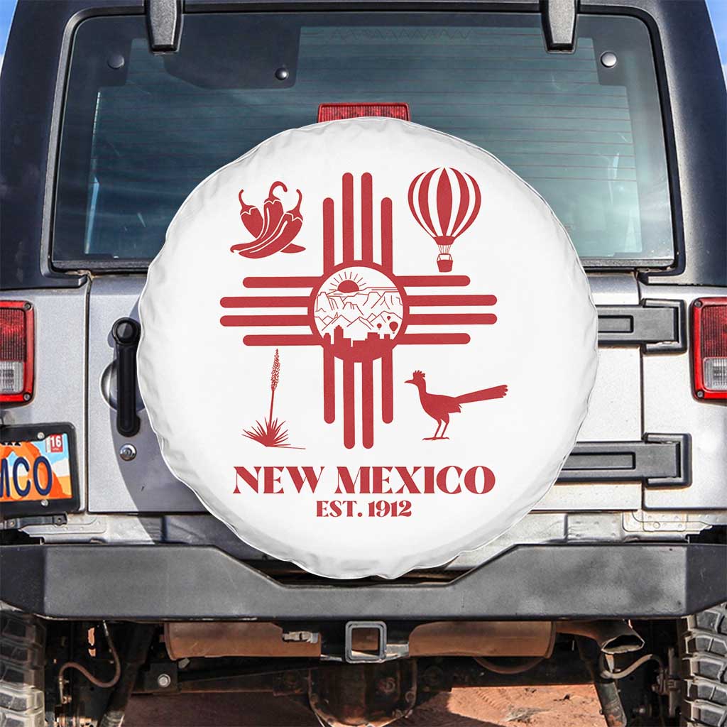 New Mexico Flag Zia Sun Souvenir Spare Tire Cover New Mexico Zia Chiles Balloon Roadrunner Yucca TS14 No hole White Print Your Wear