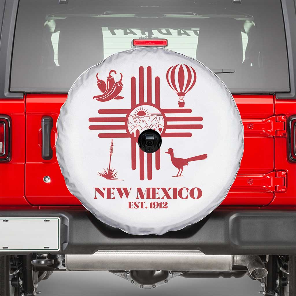 New Mexico Flag Zia Sun Souvenir Spare Tire Cover New Mexico Zia Chiles Balloon Roadrunner Yucca TS14 White Print Your Wear