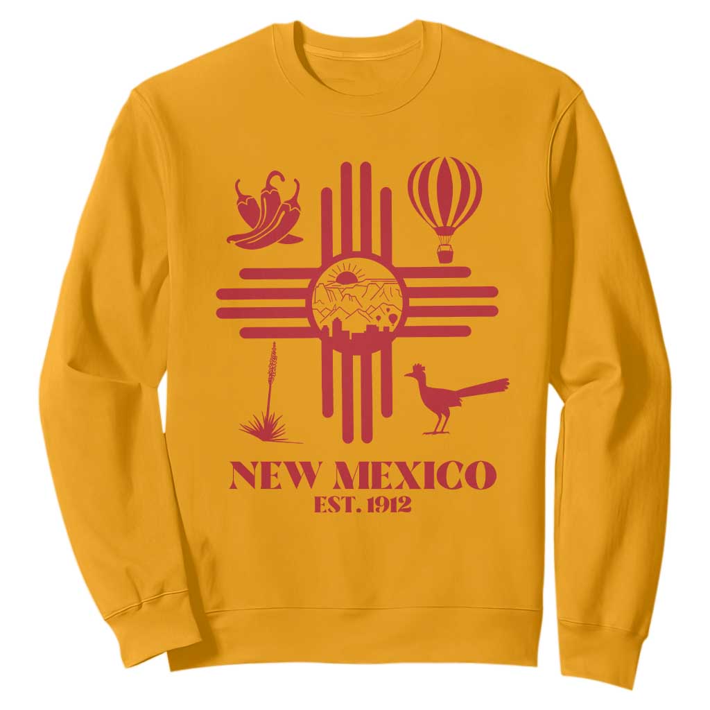New Mexico Flag Zia Sun Souvenir Sweatshirt New Mexico Zia Chiles Balloon Roadrunner Yucca TS14 Gold Print Your Wear