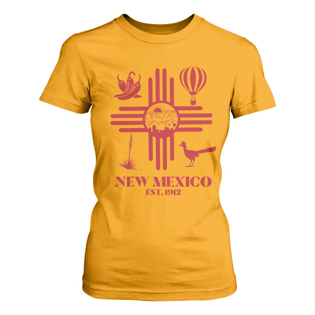 New Mexico Flag Zia Sun Souvenir T Shirt For Women New Mexico Zia Chiles Balloon Roadrunner Yucca TS14 Gold Print Your Wear