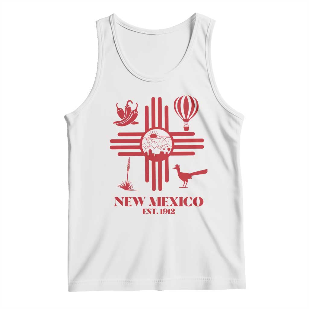 New Mexico Flag Zia Sun Souvenir Tank Top New Mexico Zia Chiles Balloon Roadrunner Yucca TS14 White Print Your Wear