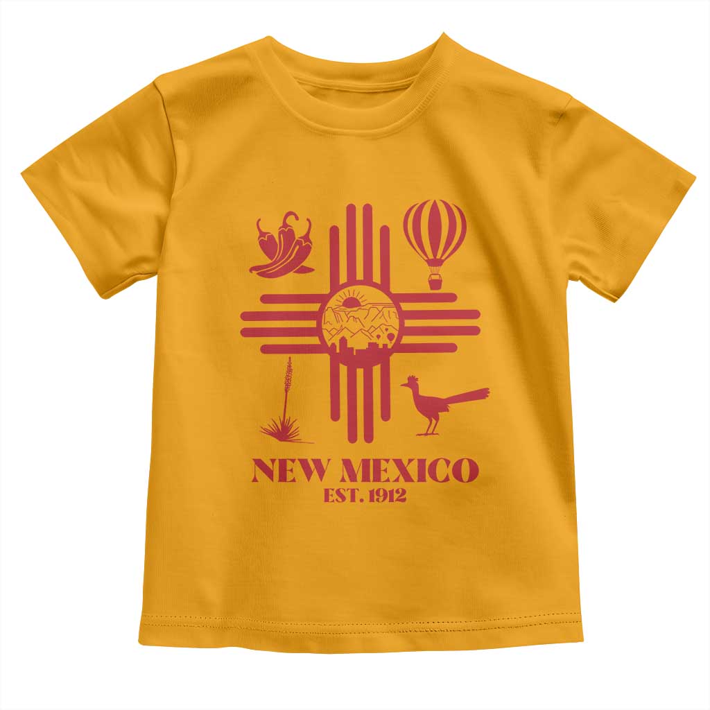 New Mexico Flag Zia Sun Souvenir Toddler T Shirt New Mexico Zia Chiles Balloon Roadrunner Yucca TS14 Gold Print Your Wear
