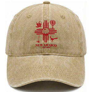 New Mexico Flag Zia Sun Souvenir Washed Cotton Baseball Cap New Mexico Zia Chiles Balloon Roadrunner Yucca TS14 Print Your Wear