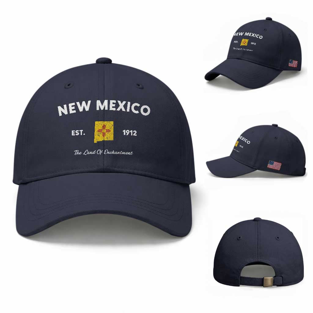 New Mexico Flag Map Zia Sun Souvenir Baseball Cap TS14 Baseball Cap Universal Fit Navy Print Your Wear