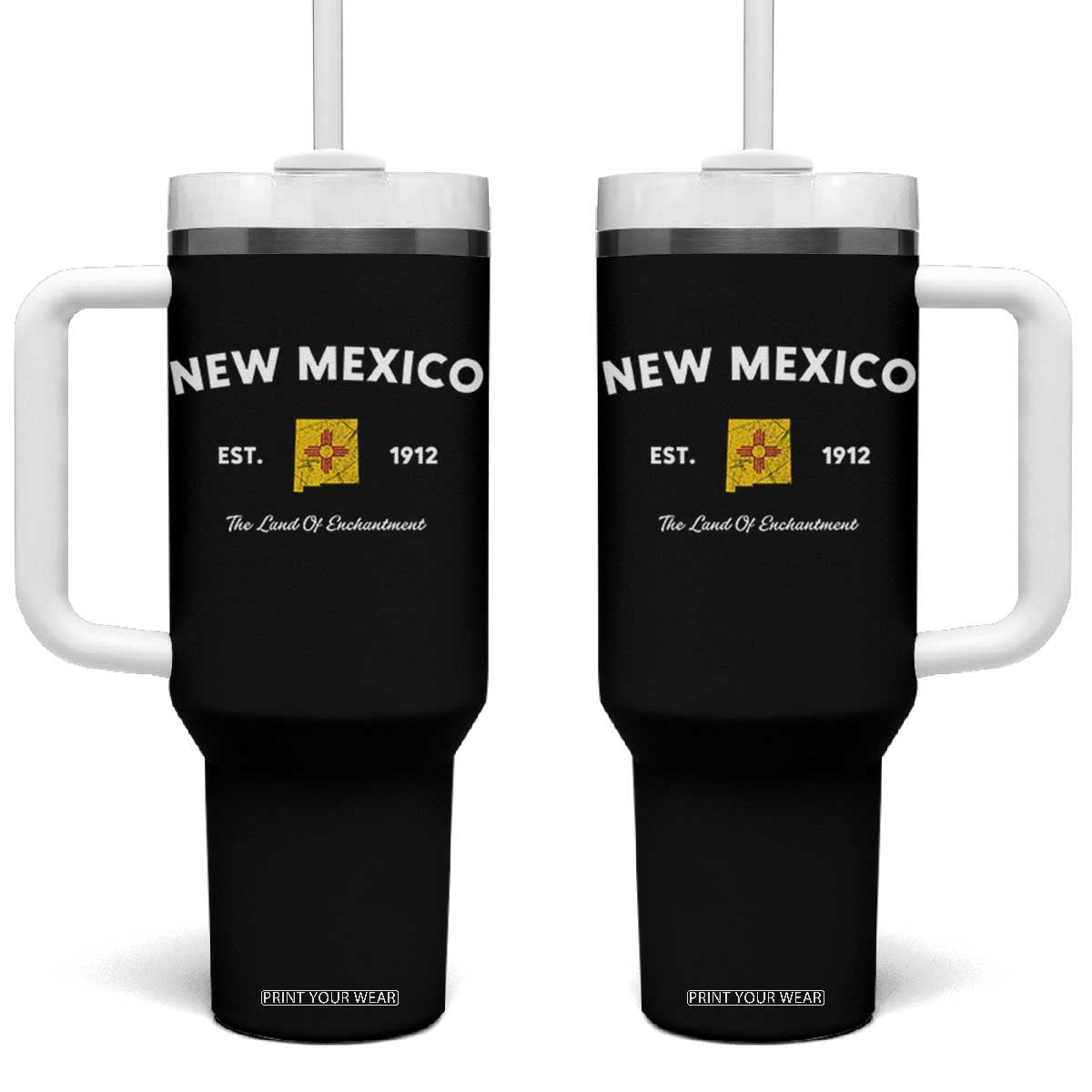 New Mexico Flag Map Zia Sun Souvenir Tumbler With Handle TS14 One Size: 40 oz Black Print Your Wear