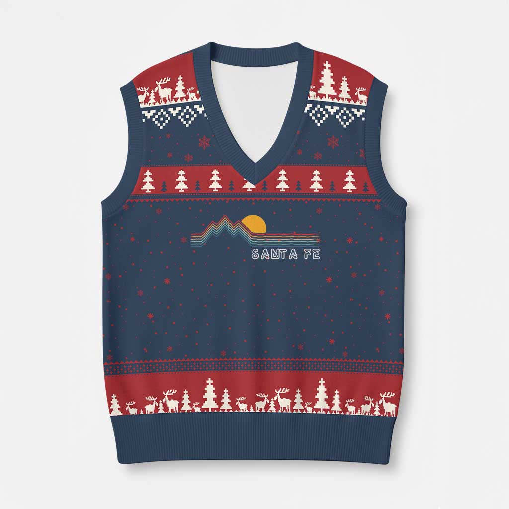 Retro Santa Fe New Mexico V-Neck Knit Sweater Vest TS14 Navy Red Print Your Wear