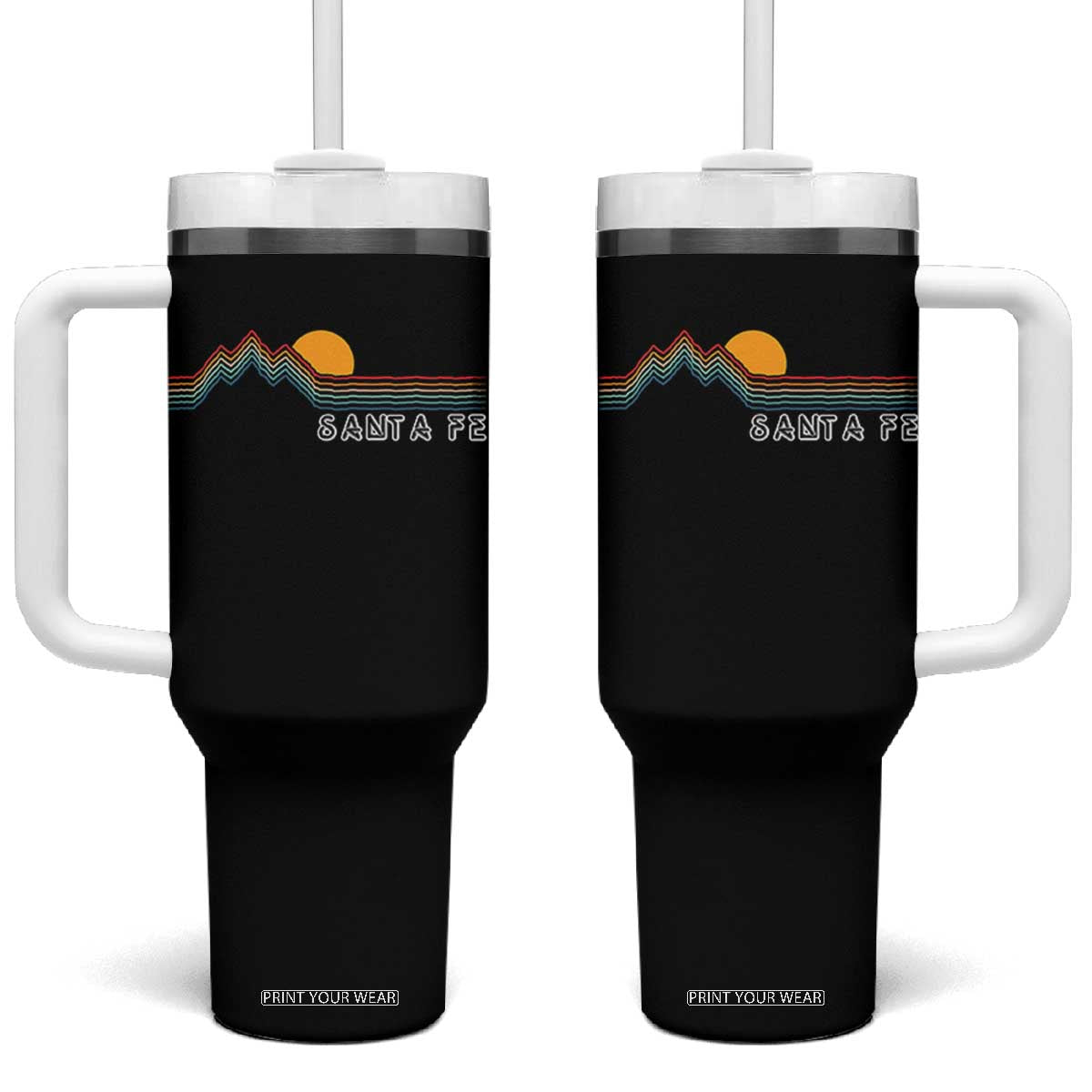 Retro Santa Fe New Mexico Tumbler With Handle TS14 One Size: 40 oz Black Print Your Wear