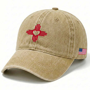 Zia Heart Symbol New Mexico Flag Shirt New Mexican Pride Washed Cotton Baseball Cap TS14 Print Your Wear