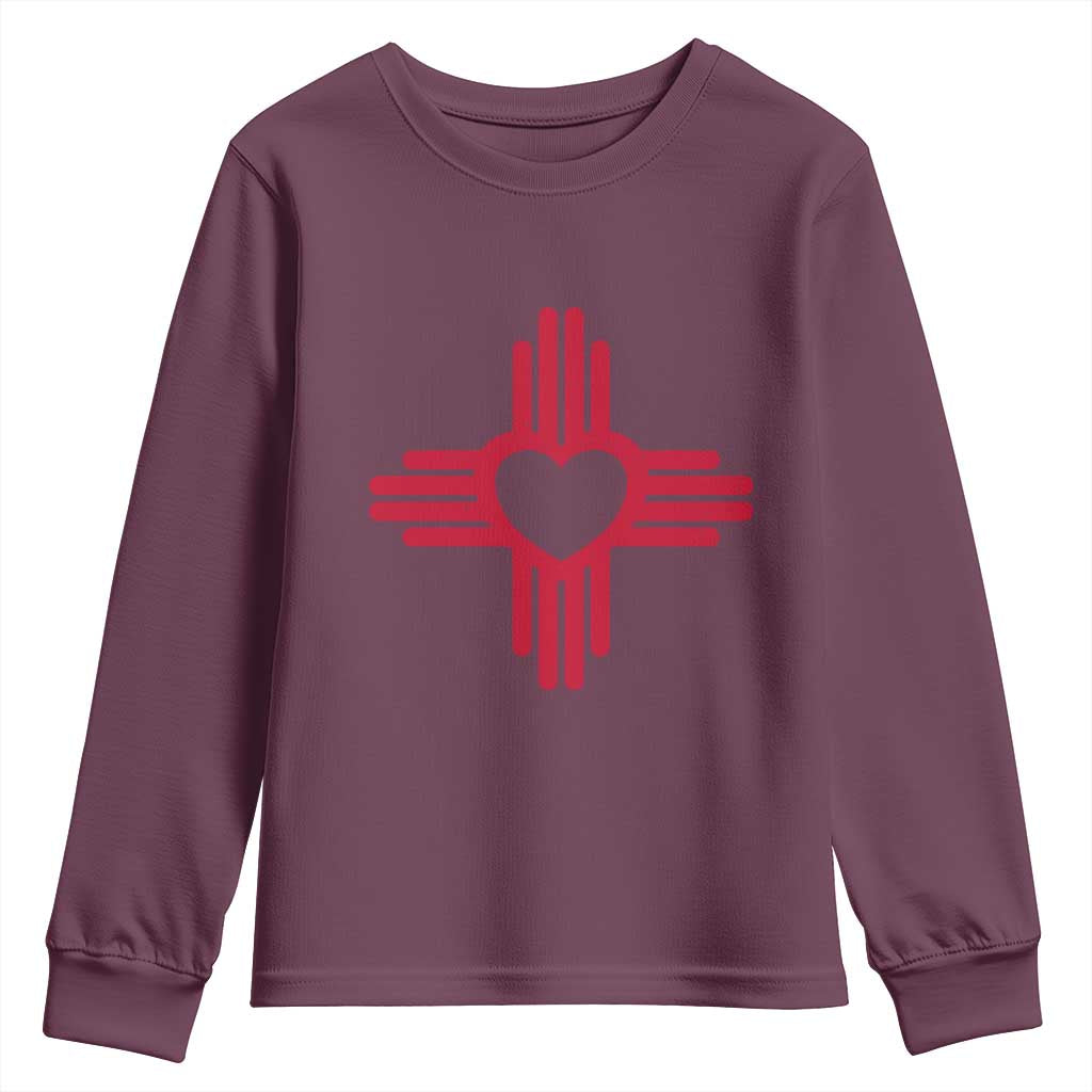 Zia Heart Symbol New Mexico Flag Shirt New Mexican Pride Youth Sweatshirt TS14 Maroon Print Your Wear