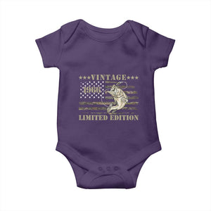 60th Birthday Fishing Vintage 1966 Limited Edition Baby Onesie Bass Fishing Camouflage American Flag Fisherman Gift
