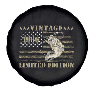 60th Birthday Fishing Vintage 1966 Limited Edition Spare Tire Cover Bass Fishing Camouflage American Flag Fisherman Gift