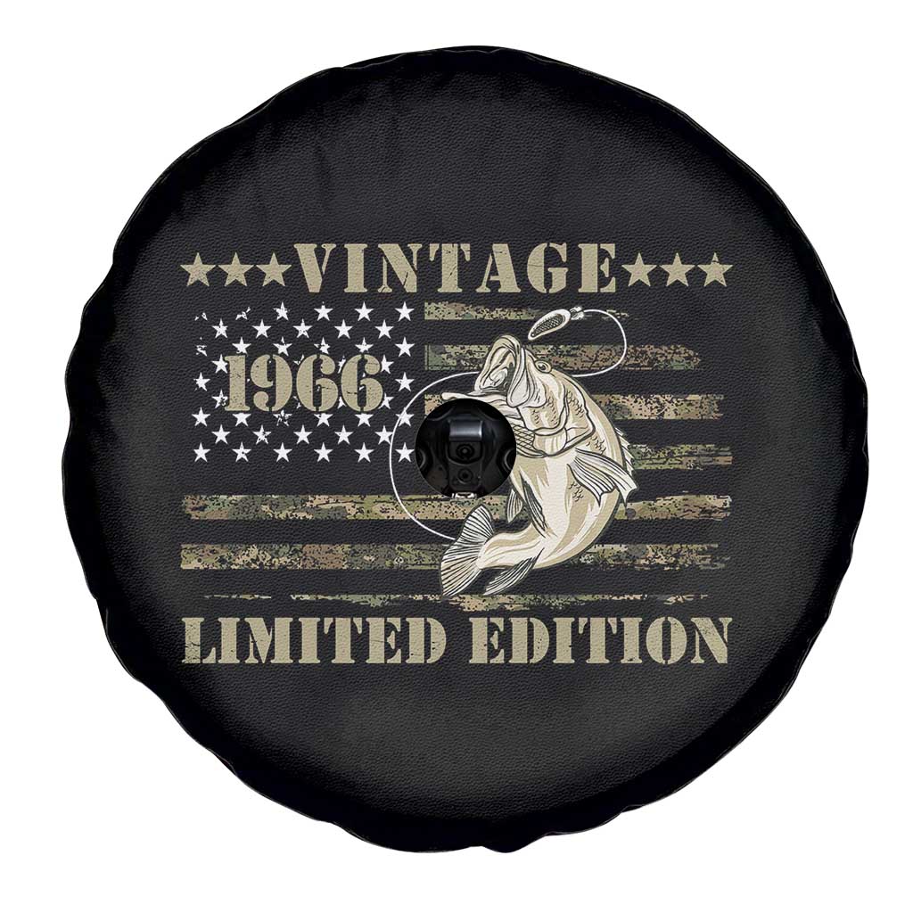 60th Birthday Fishing Vintage 1966 Limited Edition Spare Tire Cover Bass Fishing Camouflage American Flag Fisherman Gift