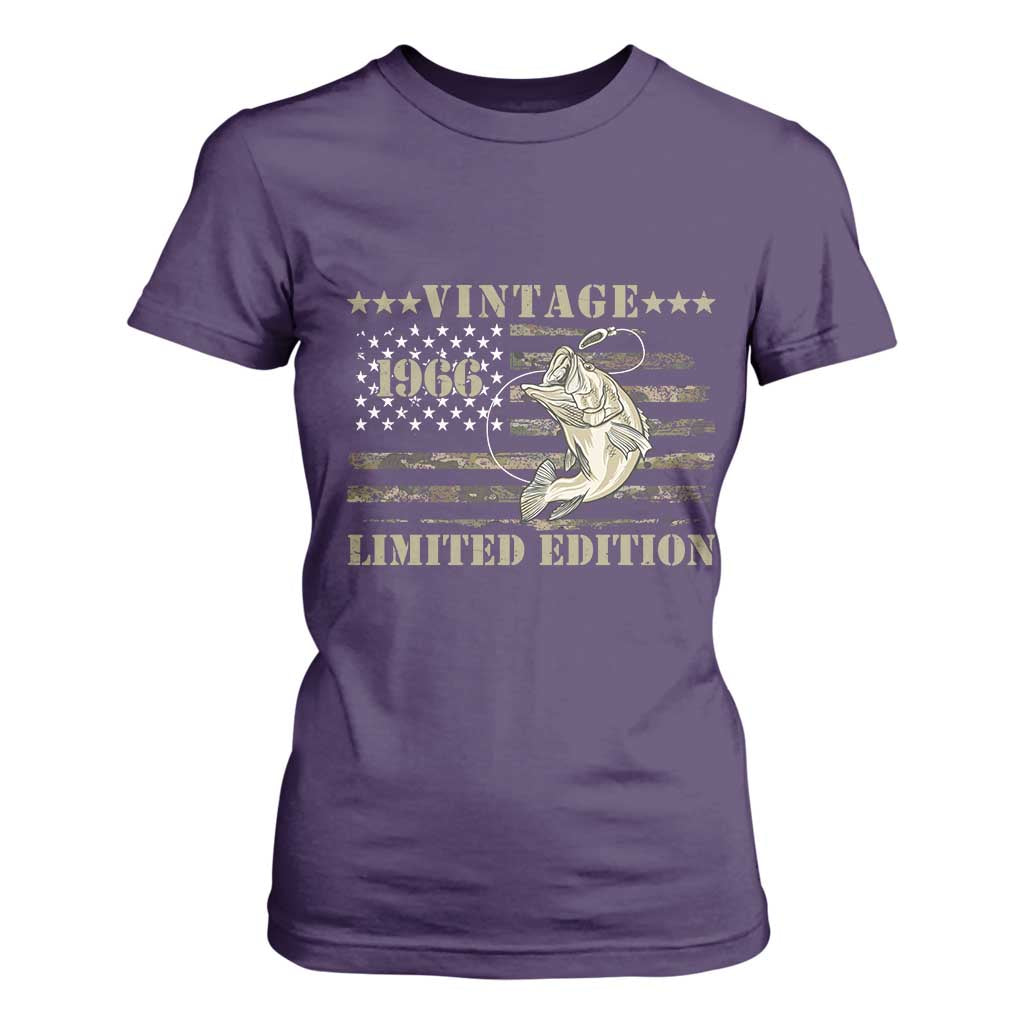 60th Birthday Fishing Vintage 1966 Limited Edition T Shirt For Women Bass Fishing Camouflage American Flag Fisherman Gift