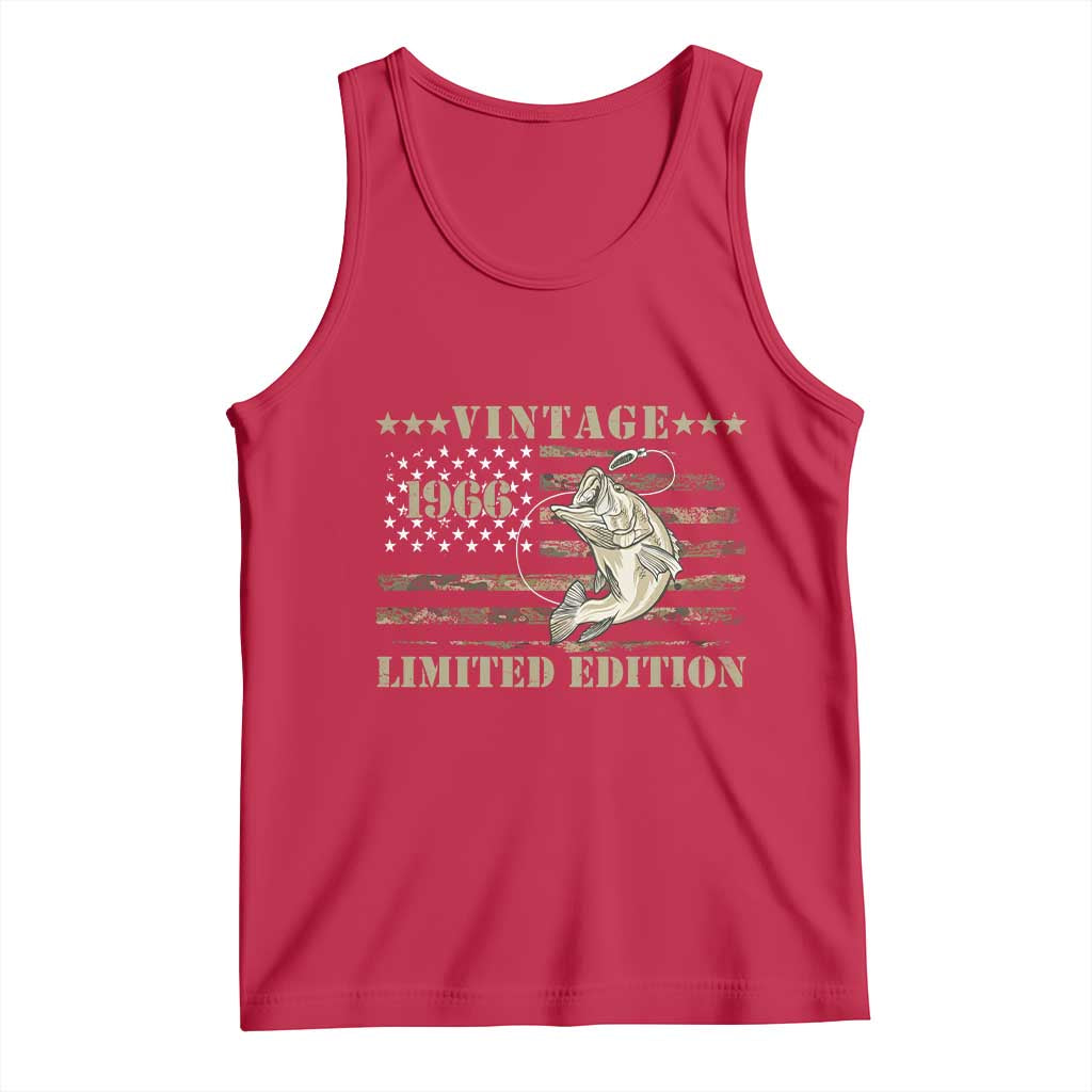 60th Birthday Fishing Vintage 1966 Limited Edition Tank Top Bass Fishing Camouflage American Flag Fisherman Gift