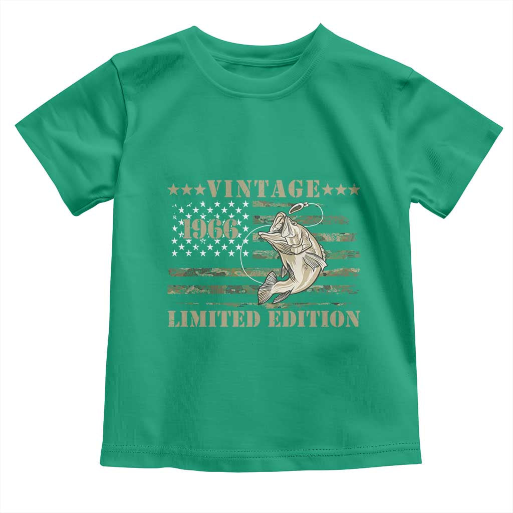 60th Birthday Fishing Vintage 1966 Limited Edition Toddler T Shirt Bass Fishing Camouflage American Flag Fisherman Gift