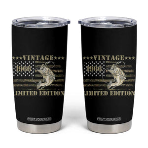 60th Birthday Fishing Vintage 1966 Limited Edition Tumbler Cup Bass Fishing Camouflage American Flag Fisherman Gift