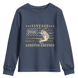 60th Birthday Fishing Vintage 1966 Limited Edition Youth Sweatshirt Bass Fishing Camouflage American Flag Fisherman Gift