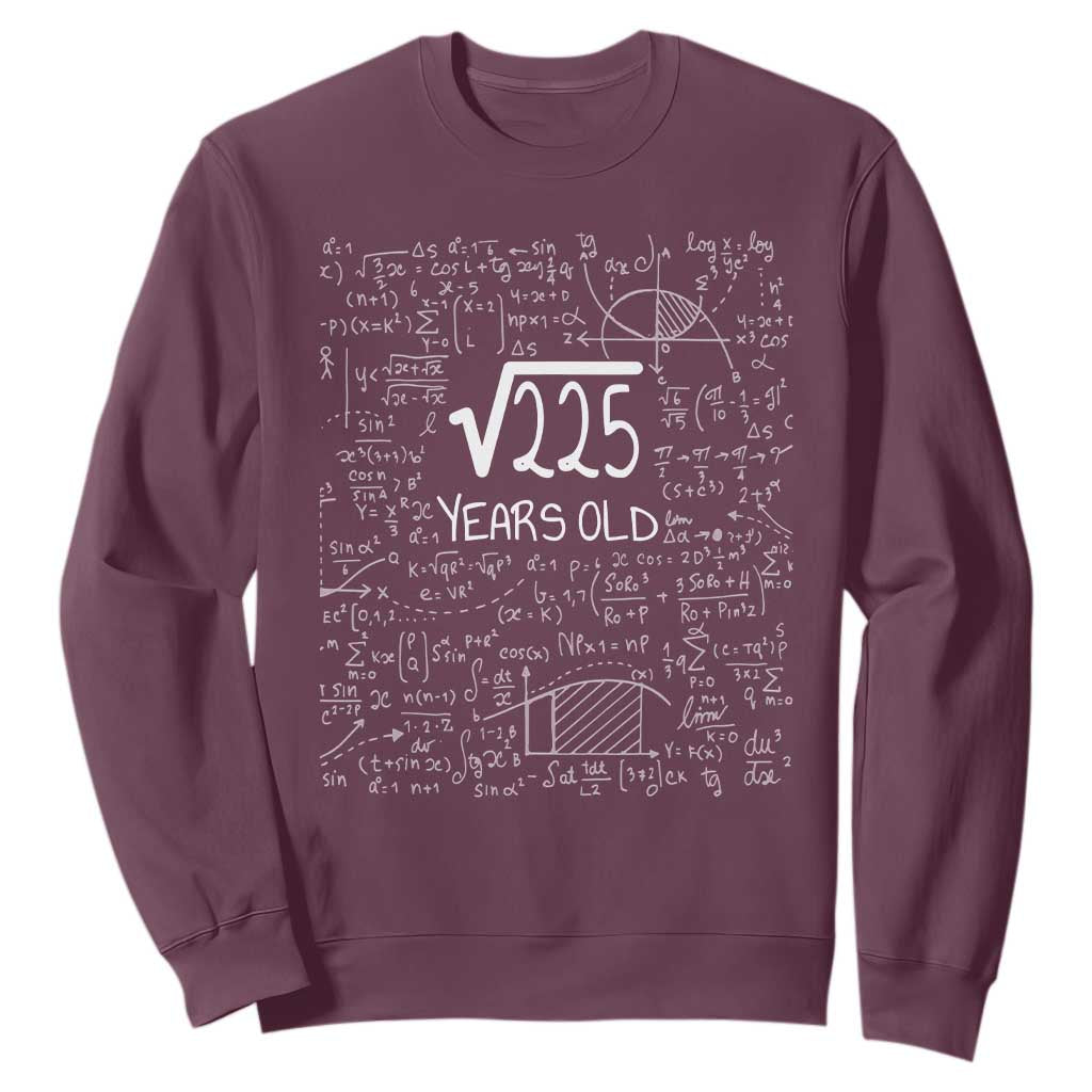 15th Birthday Math Sweatshirt Square Root of 225 Funny Math Nerd 15 Year Old Gift