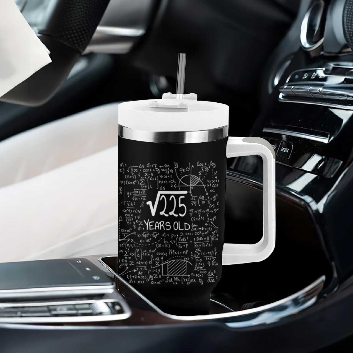 15th Birthday Math Tumbler With Handle Square Root of 225 Funny Math Nerd 15 Year Old Gift