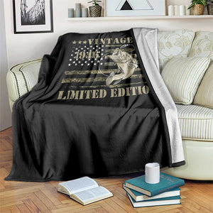 80th Birthday Fishing Vintage 1946 Limited Edition Throw Blanket Bass Fishing Camouflage American Flag Fisherman Gift
