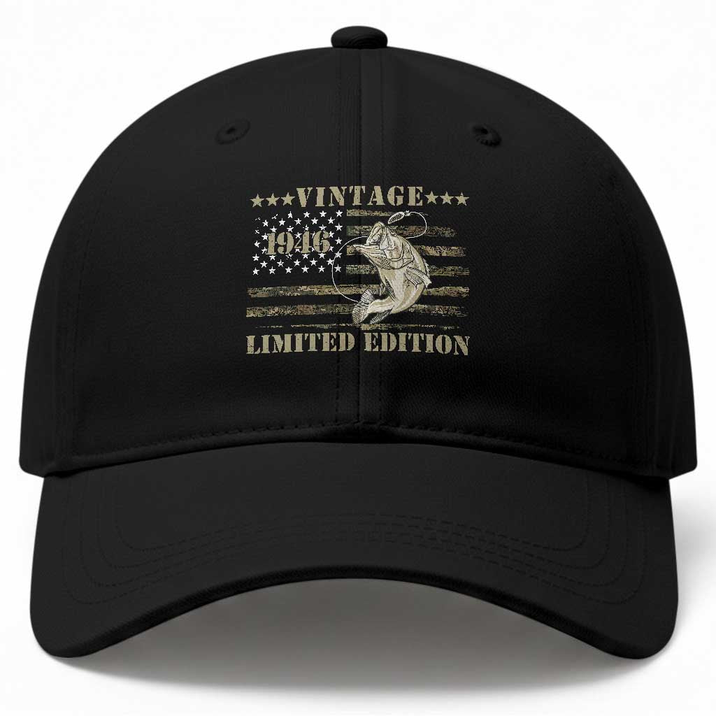 80th Birthday Fishing Vintage 1946 Limited Edition Baseball Cap Bass Fishing Camouflage American Flag Fisherman Gift