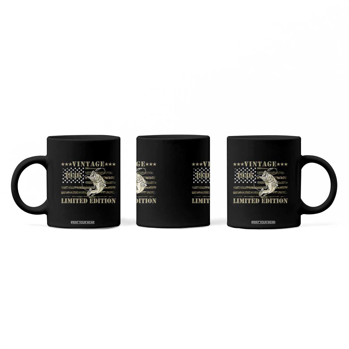 80th Birthday Fishing Vintage 1946 Limited Edition Coffee Mug Bass Fishing Camouflage American Flag Fisherman Gift