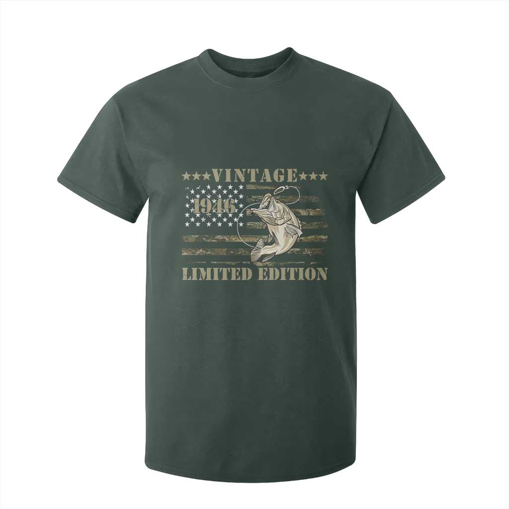 80th Birthday Fishing Vintage 1946 Limited Edition T Shirt For Kid Bass Fishing Camouflage American Flag Fisherman Gift