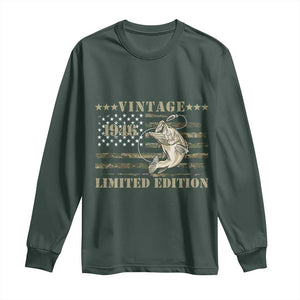 80th Birthday Fishing Vintage 1946 Limited Edition Long Sleeve Shirt Bass Fishing Camouflage American Flag Fisherman Gift