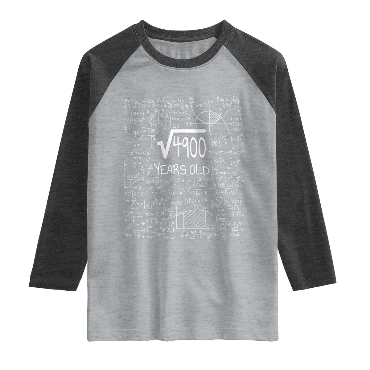 70th Birthday Math Raglan Shirt Square Root of 4900 Funny Math Nerd 70 Year Old Gift