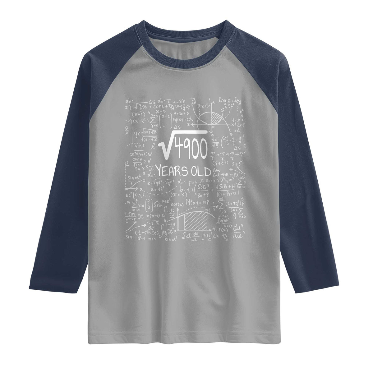 70th Birthday Math Raglan Shirt Square Root of 4900 Funny Math Nerd 70 Year Old Gift