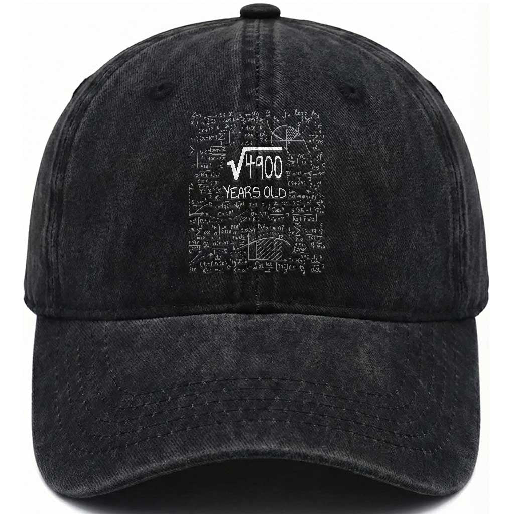 70th Birthday Math Washed Cotton Baseball Cap Square Root of 4900 Funny Math Nerd 70 Year Old Gift