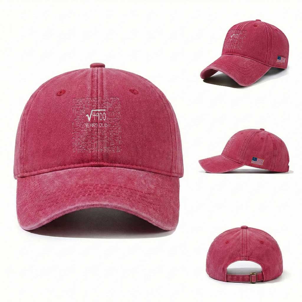 70th Birthday Math Washed Cotton Baseball Cap Square Root of 4900 Funny Math Nerd 70 Year Old Gift