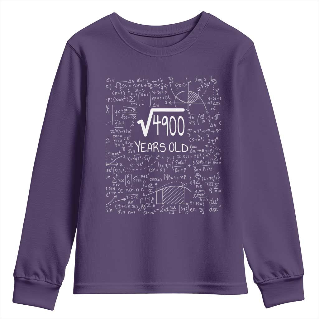 70th Birthday Math Youth Sweatshirt Square Root of 4900 Funny Math Nerd 70 Year Old Gift