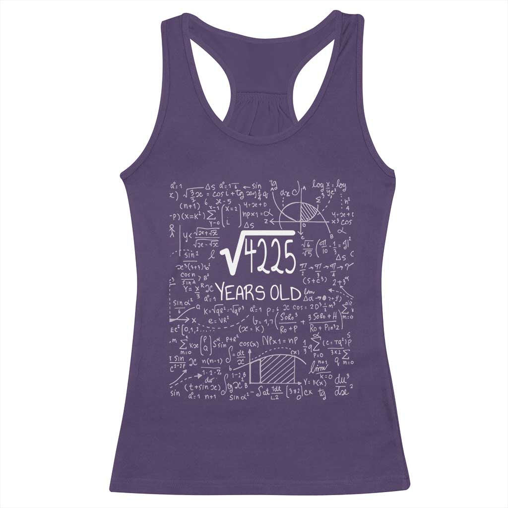 65th Birthday Math Racerback Tank Top Square Root of 4225 Funny Math Nerd 65 Year Old Gift