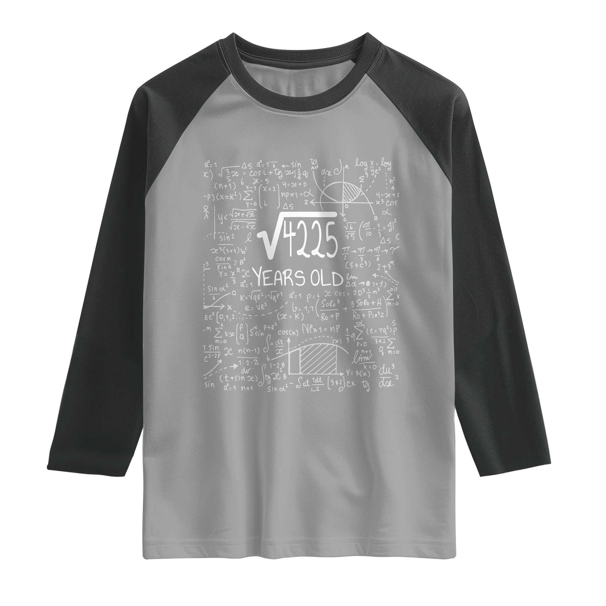 65th Birthday Math Raglan Shirt Square Root of 4225 Funny Math Nerd 65 Year Old Gift