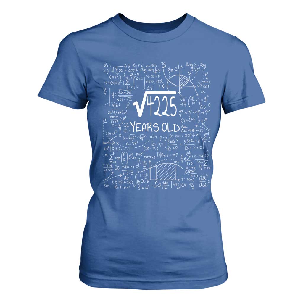 65th Birthday Math T Shirt For Women Square Root of 4225 Funny Math Nerd 65 Year Old Gift