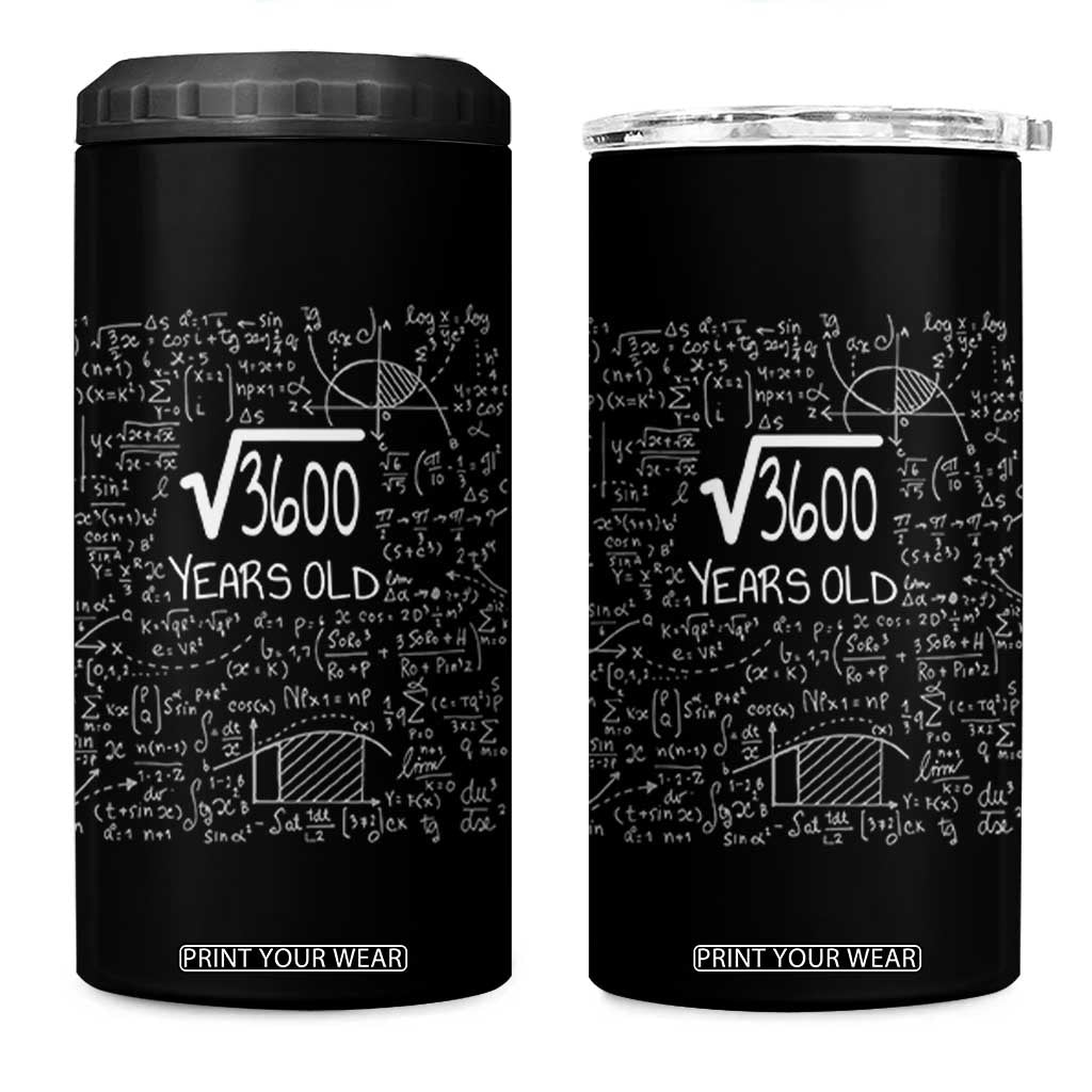60th Birthday Math 4 in 1 Can Cooler Tumbler Square Root of 3600 Funny Math Nerd 60 Year Old Gift