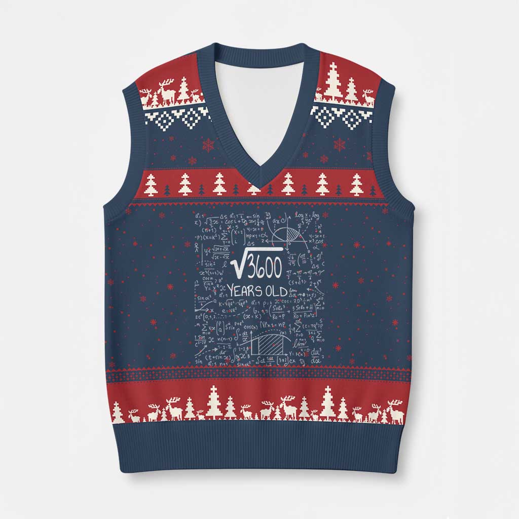 60th Birthday Math V-Neck Knit Sweater Vest Square Root of 3600 Funny Math Nerd 60 Year Old Gift