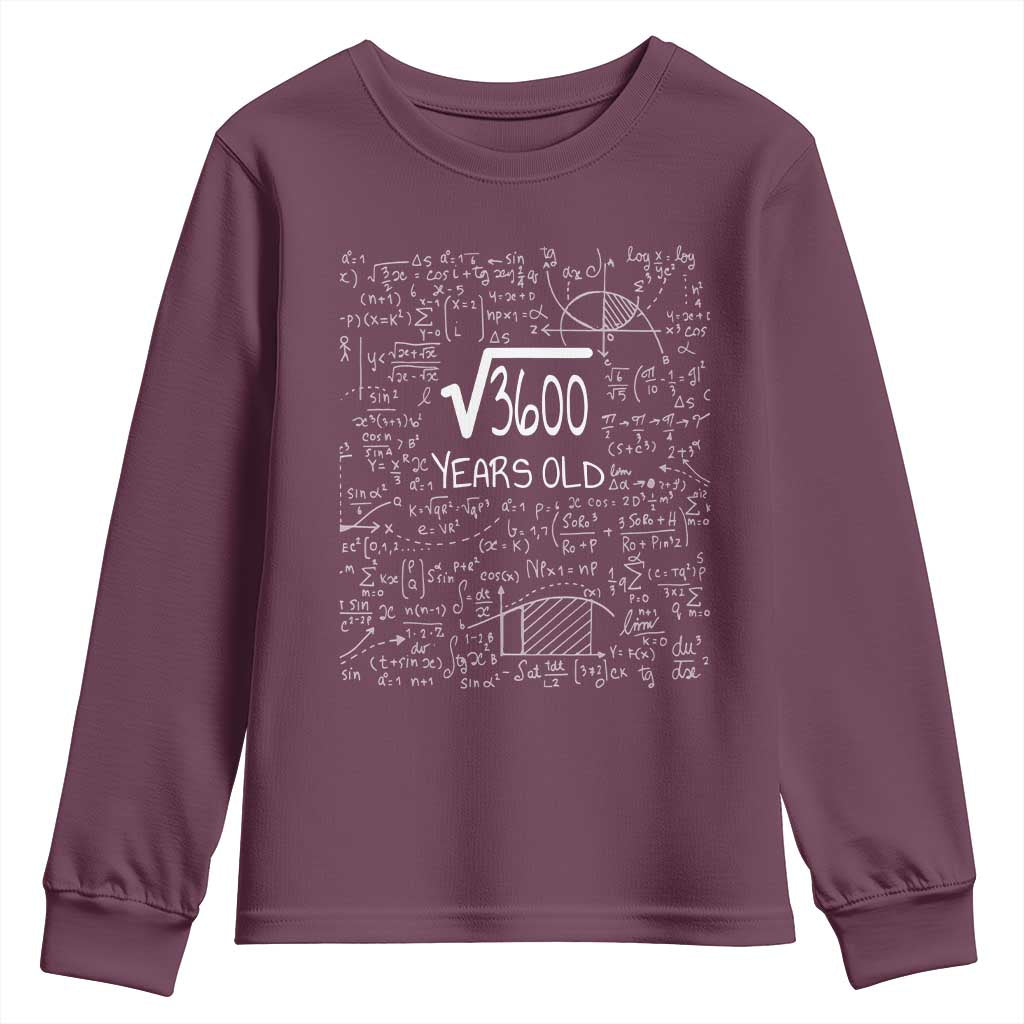 60th Birthday Math Youth Sweatshirt Square Root of 3600 Funny Math Nerd 60 Year Old Gift