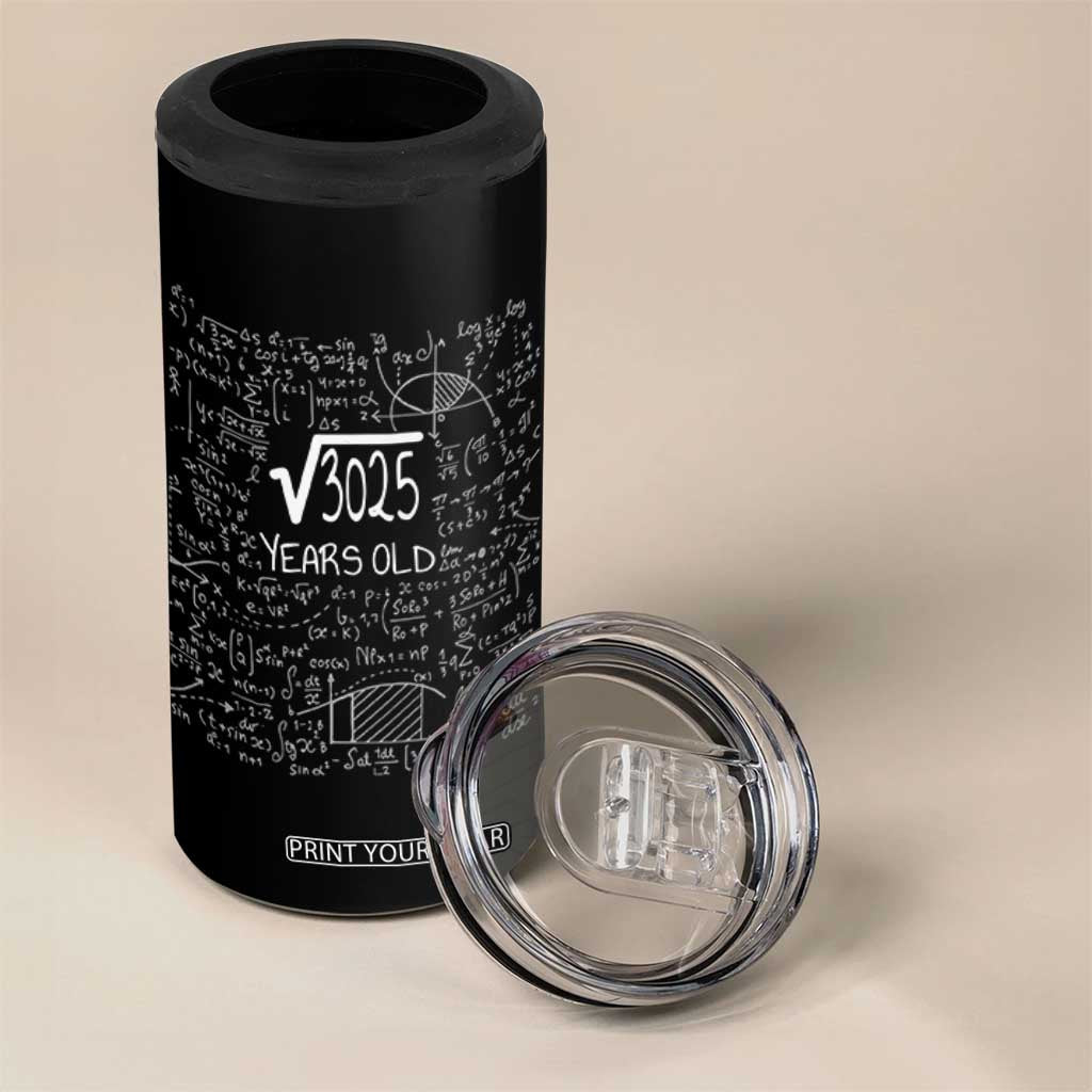 55th Birthday Math 4 in 1 Can Cooler Tumbler Square Root of 3025 Funny Math Nerd 55 Year Old Gift