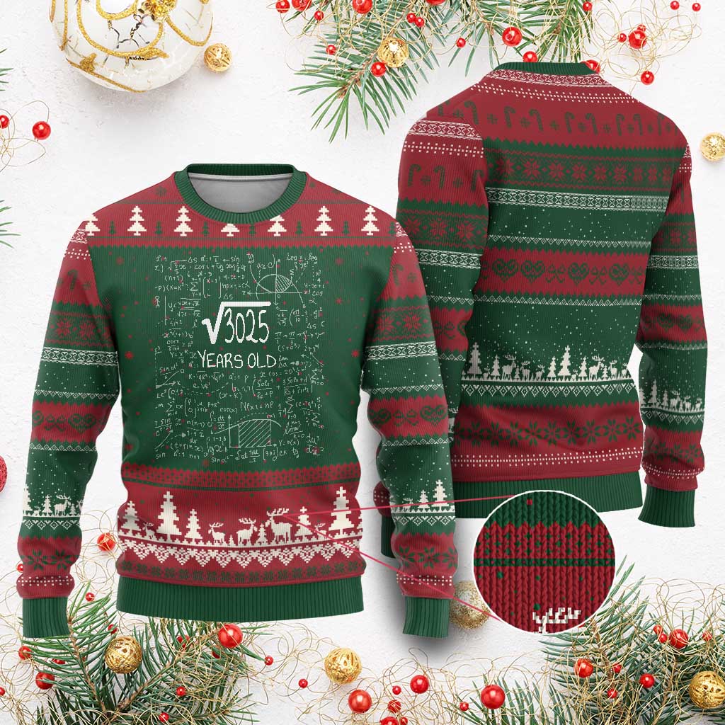 55th Birthday Math Ugly Christmas Sweater Square Root of 3025 Funny Math Nerd 55 Year Old Gift