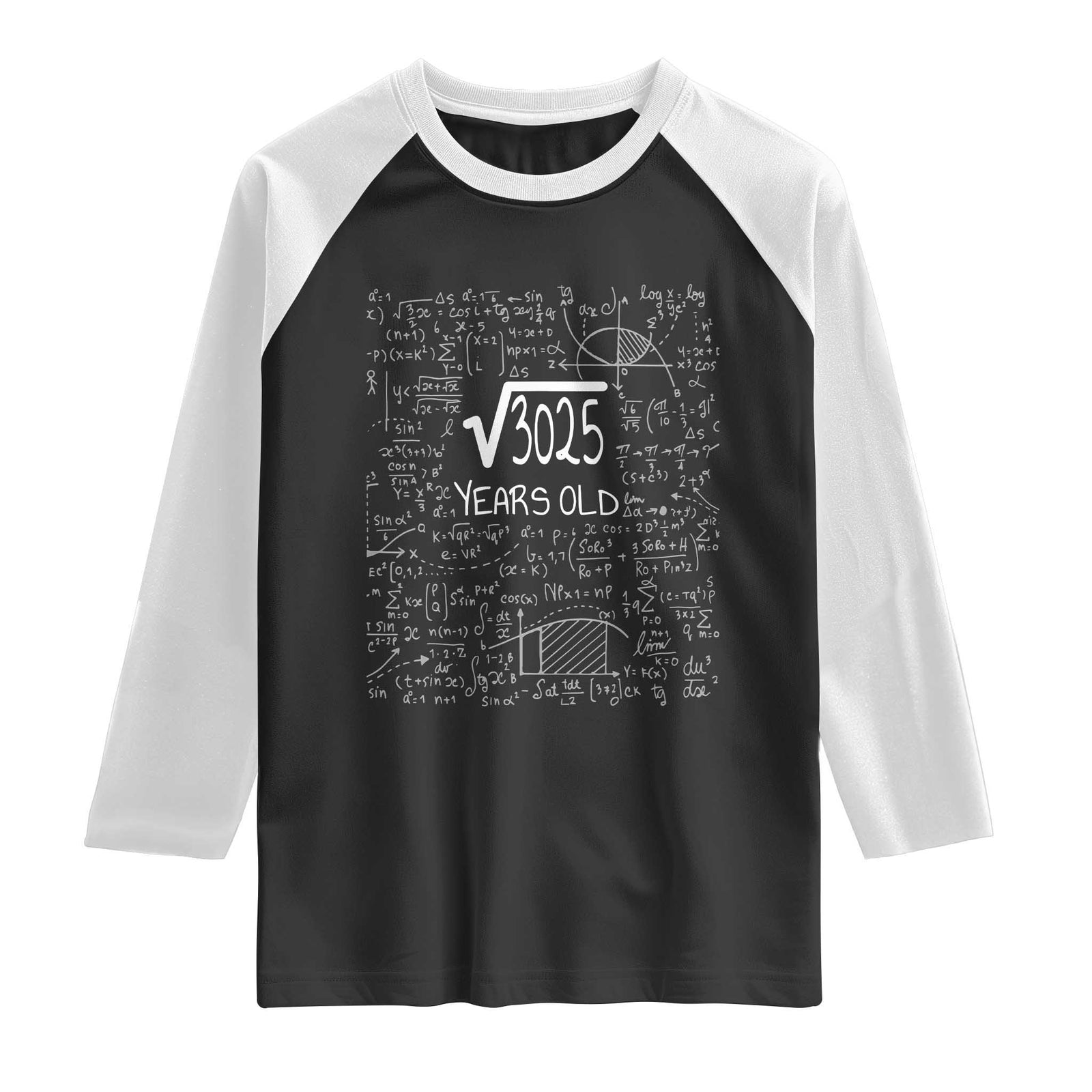55th Birthday Math Raglan Shirt Square Root of 3025 Funny Math Nerd 55 Year Old Gift TS14 Black White Print Your Wear
