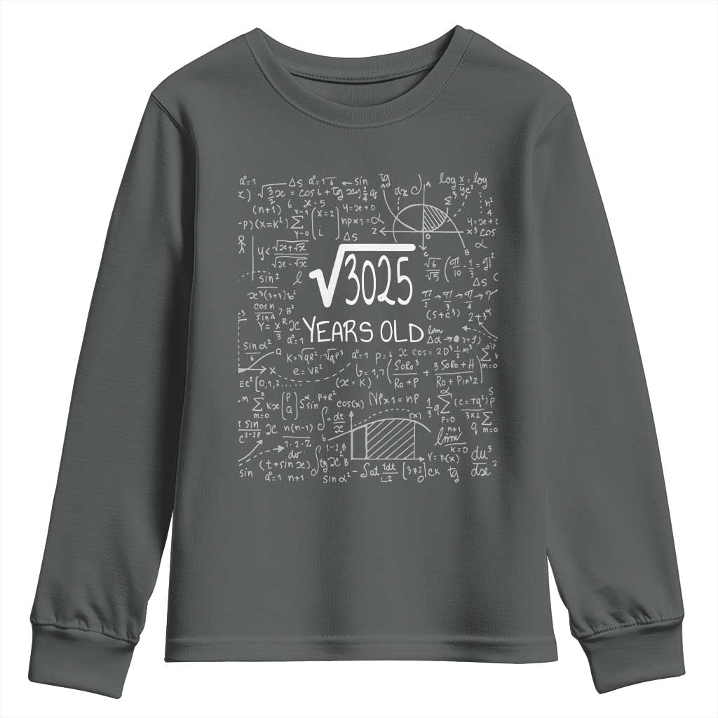 55th Birthday Math Youth Sweatshirt Square Root of 3025 Funny Math Nerd 55 Year Old Gift